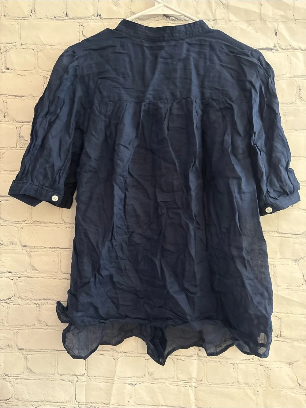 Banana Republic Short Sleeve Ramie Blouse Navy Size Xl tall